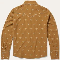 Stetson Mojave Longhorn Print Snap Western Shirt Brown Clearance