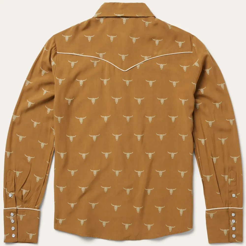 Stetson Mojave Longhorn Print Snap Western Shirt Brown Clearance