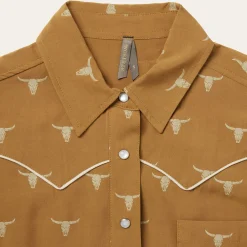 Stetson Mojave Longhorn Print Snap Western Shirt Brown Clearance