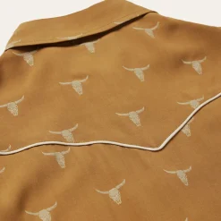 Stetson Mojave Longhorn Print Snap Western Shirt Brown Clearance