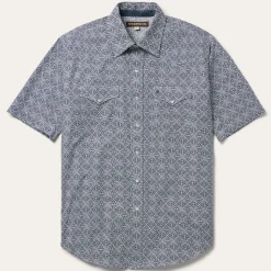 Stetson Navy Print Short Sleeve Western Shirt Blue Discount