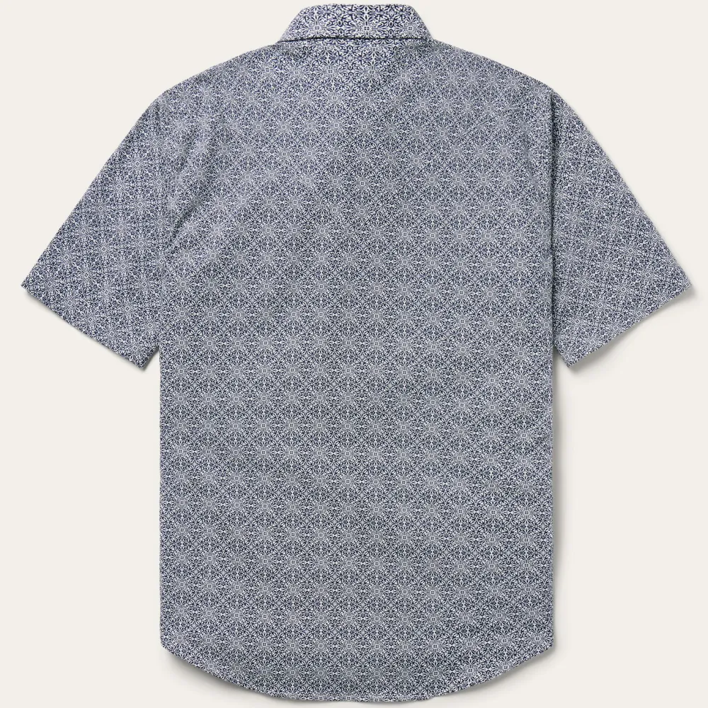Stetson Navy Print Short Sleeve Western Shirt Blue Discount