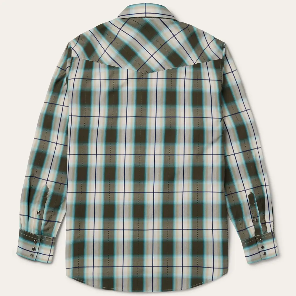 Stetson Olive Ombre Plaid Western Shirt Green