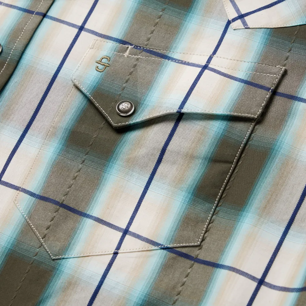 Stetson Olive Ombre Plaid Western Shirt Green