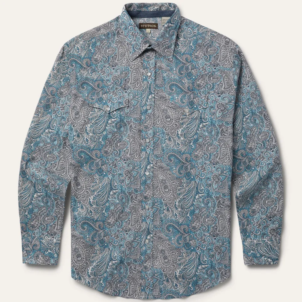 Stetson Paisley Western Shirt Green Outlet