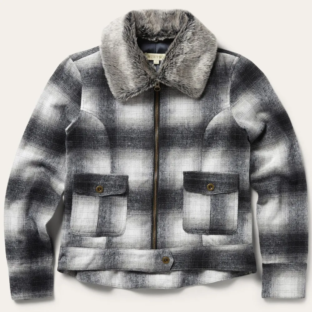 Stetson Plaid Cropped Jacket Black New