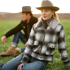 Stetson Plaid Cropped Jacket Black New