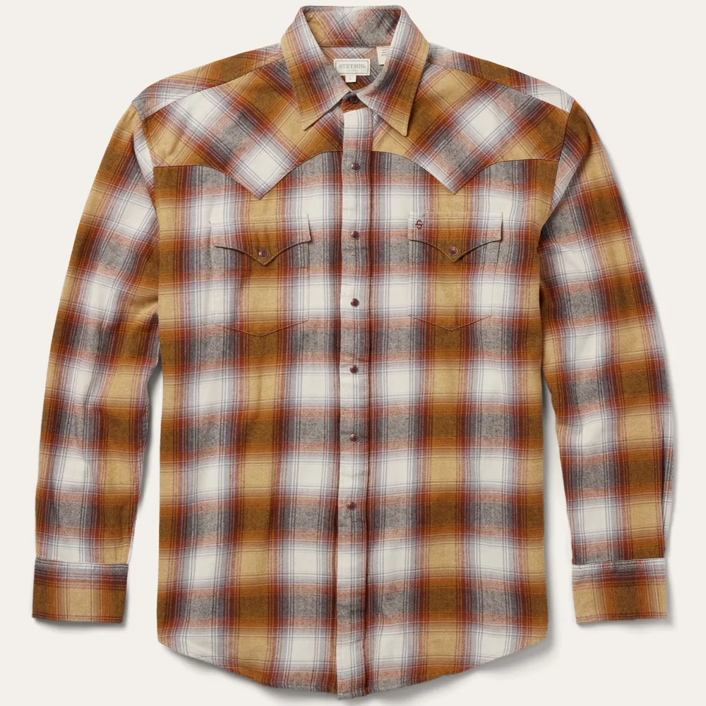 Stetson Rust Plaid Flannel Western Shirt Brown Best