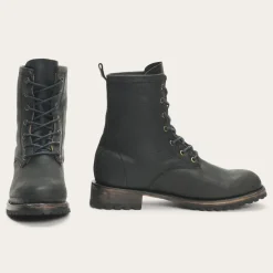 Stetson Sam Lace Up Leather Lug Boots Black Online