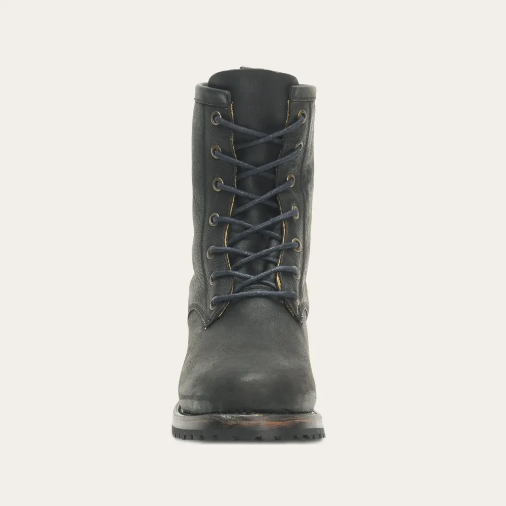 Stetson Sam Lace Up Leather Lug Boots Black Online