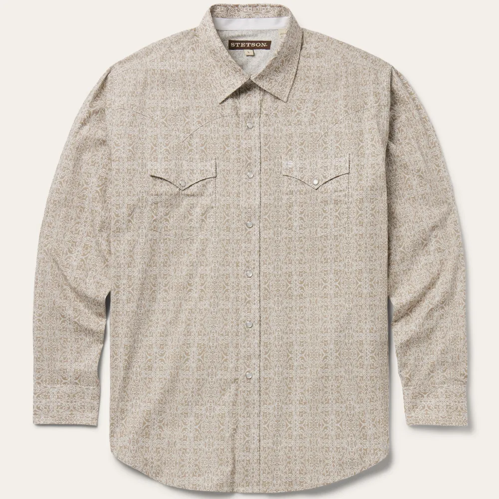 Stetson Sand Medallion Print Western Shirt Brown Best