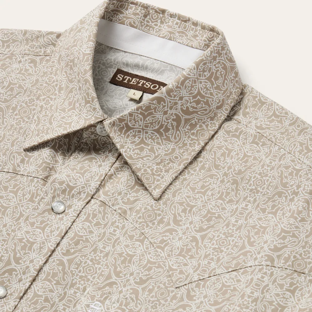 Stetson Sand Medallion Print Western Shirt Brown Best