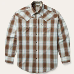 Stetson Sand Ombre Plaid Western Shirt Brown Hot