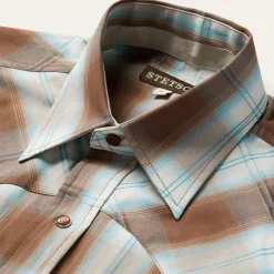 Stetson Sand Ombre Plaid Western Shirt Brown Hot