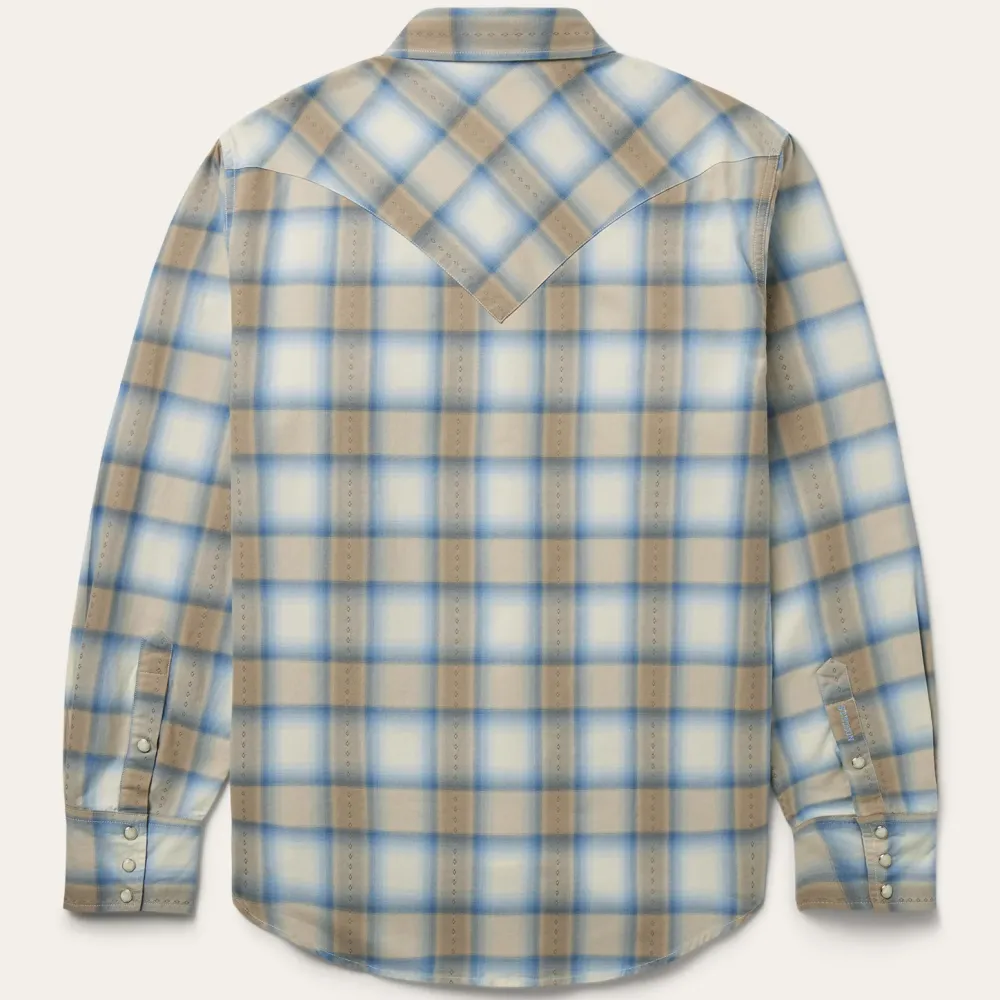 Stetson Sand Plaid Dobby Western Shirt Brown Outlet