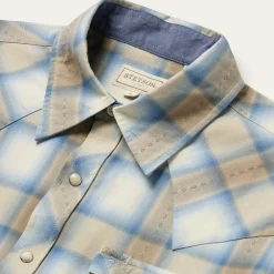 Stetson Sand Plaid Dobby Western Shirt Brown Outlet