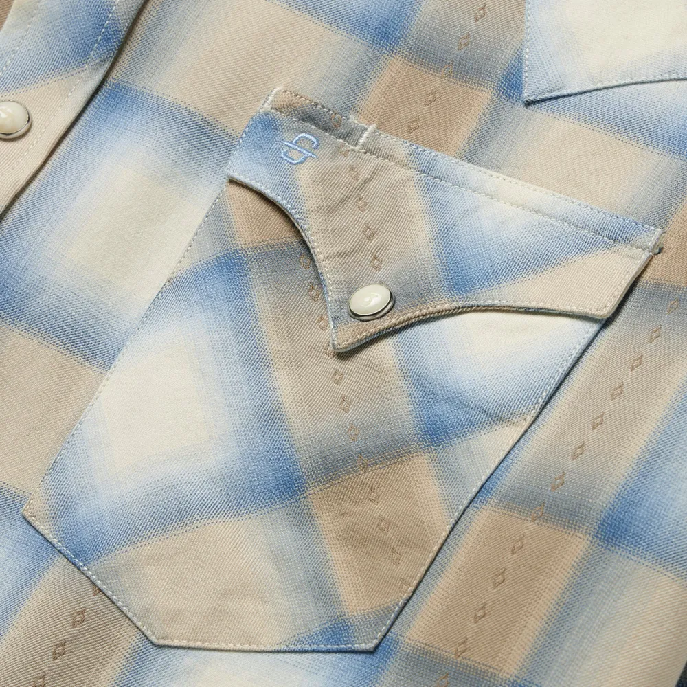 Stetson Sand Plaid Dobby Western Shirt Brown Outlet