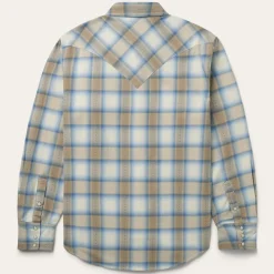 Stetson Sand Plaid Dobby Western Shirt Brown Hot
