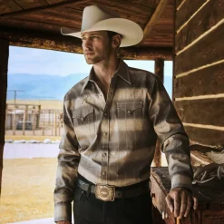 Stetson Serape Dobby Twill Western Shirt Brown