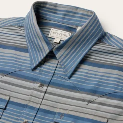 Stetson Serape Stripe Western Shirt Blue Discount