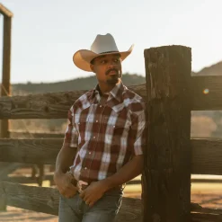 Stetson Shadow Plaid Short Sleeve Western Shirt Wine New