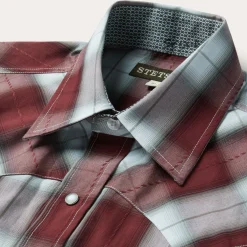 Stetson Shadow Plaid Short Sleeve Western Shirt Wine New