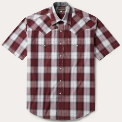 Stetson Shadow Plaid Short Sleeve Western Shirt Wine Sale
