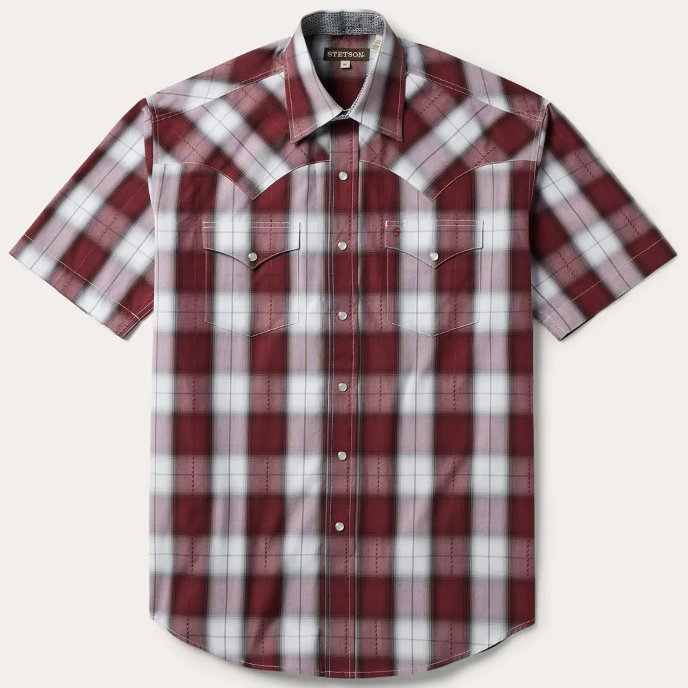 Stetson Shadow Plaid Short Sleeve Western Shirt Wine Sale