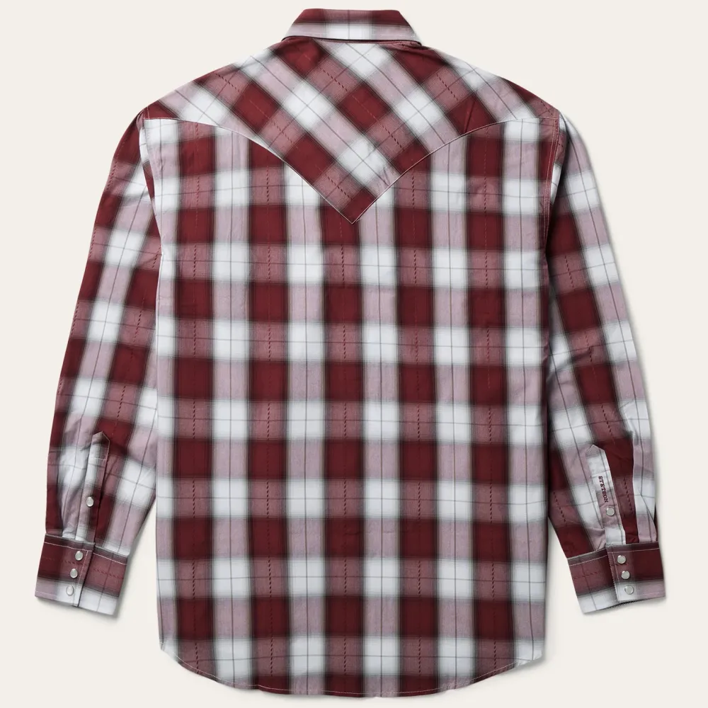 Stetson Shadow Plaid Western Shirt Wine Hot