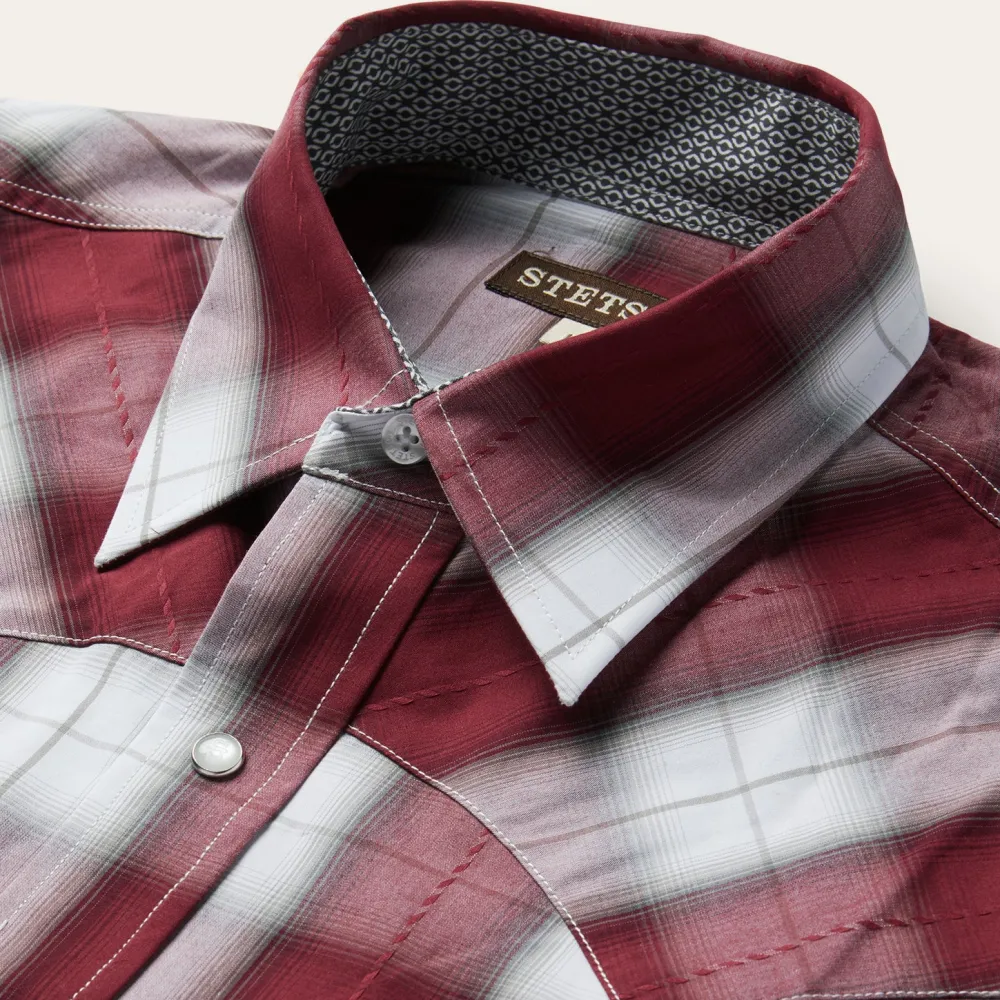 Stetson Shadow Plaid Western Shirt Wine Discount
