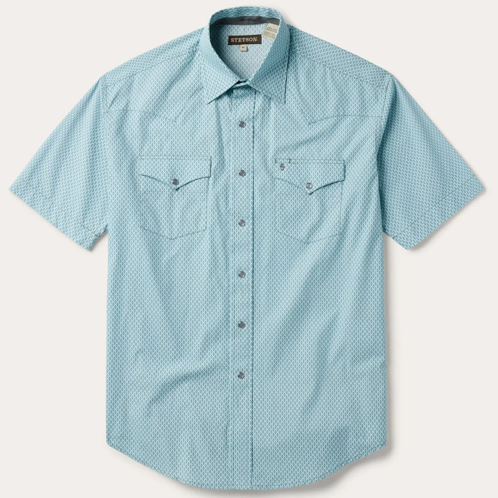 Stetson Silver Diamond Neat Print Short Sleeve Western Shirt Blue New