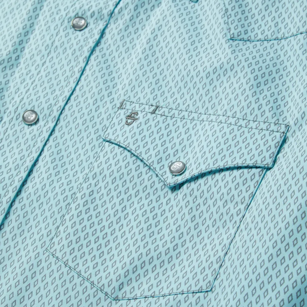 Stetson Silver Diamond Neat Print Short Sleeve Western Shirt Blue New