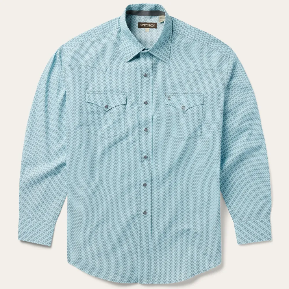 Stetson Silver Diamond Neat Print Western Shirt Blue Sale