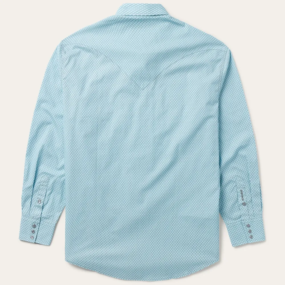 Stetson Silver Diamond Neat Print Western Shirt Blue Sale