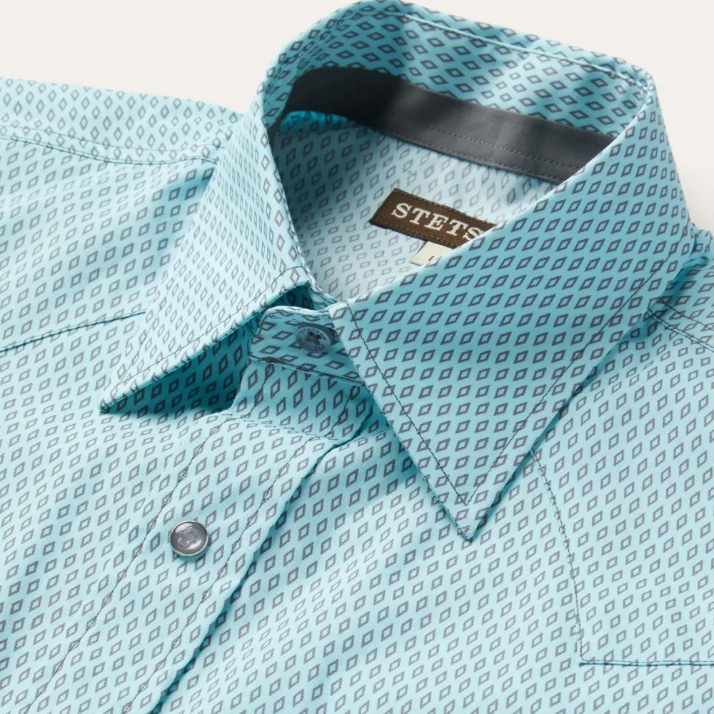 Stetson Silver Diamond Neat Print Western Shirt Blue Sale