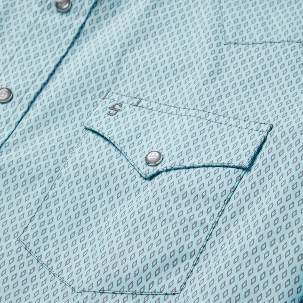 Stetson Silver Diamond Neat Print Western Shirt Blue Sale