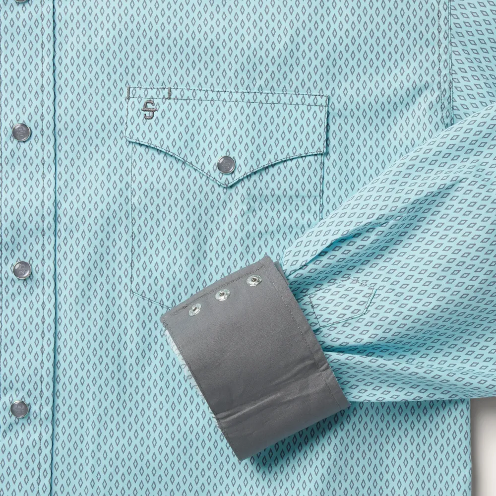 Stetson Silver Diamond Neat Print Western Shirt Blue Sale
