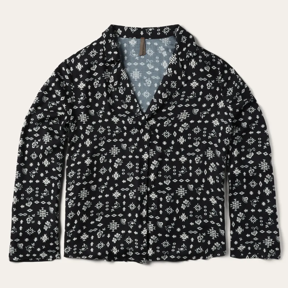 Stetson Southwestern Ditzy Print Blouse Black New