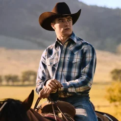 Stetson Steel Ombre Plaid Western Shirt Blue Outlet