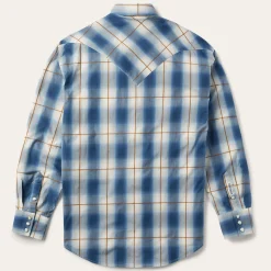 Stetson Steel Ombre Plaid Western Shirt Blue Outlet
