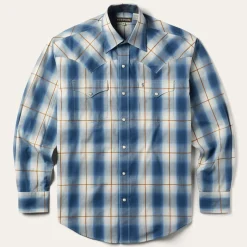 Stetson Steel Ombre Plaid Western Shirt Blue New