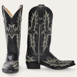 Stetson Tina White Flame Embroidered Cowboy Boot Black New
