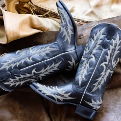 Stetson Tina White Flame Embroidered Cowboy Boot Black New