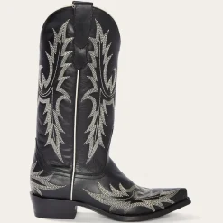 Stetson Tina White Flame Embroidered Cowboy Boot Black New