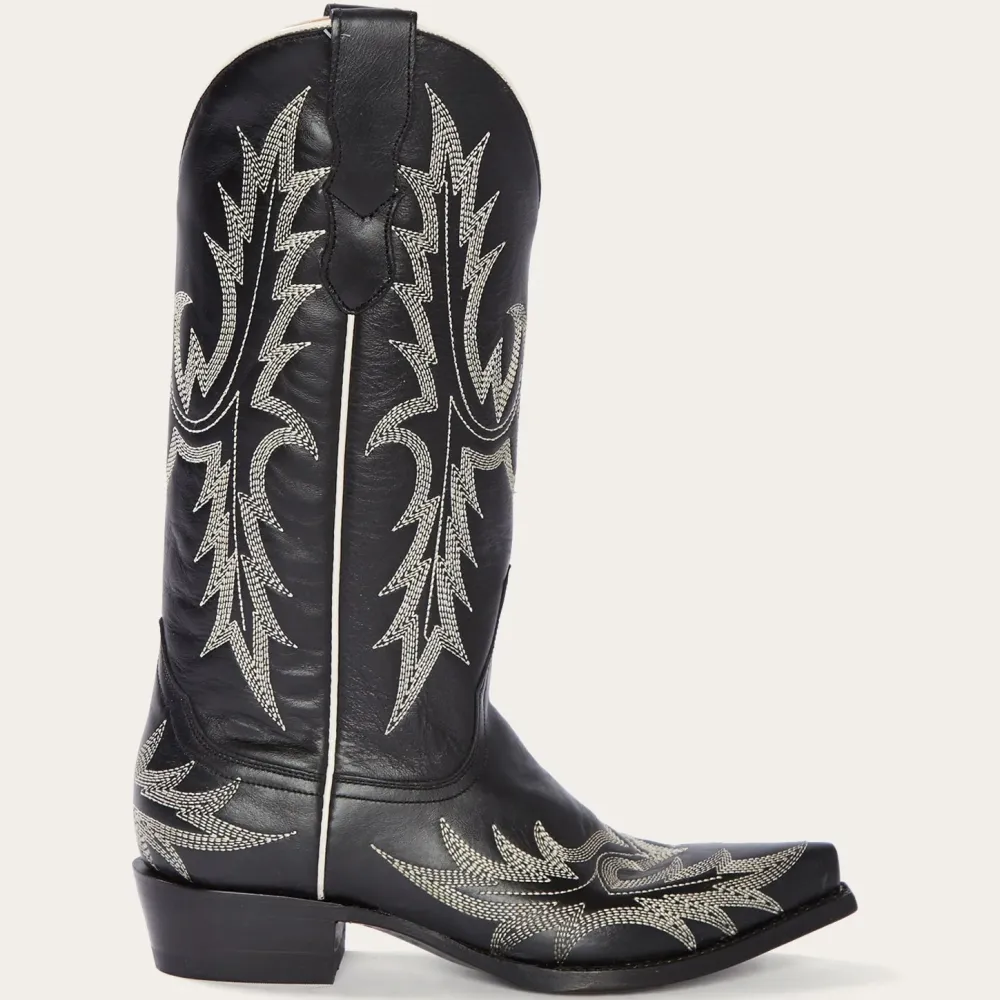 Stetson Tina White Flame Embroidered Cowboy Boot Black New