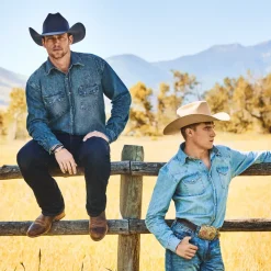 Stetson Turquoise Snap Western Denim Shirt Blue Online