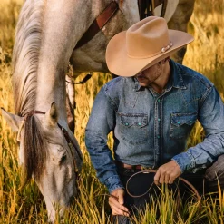 Stetson Turquoise Snap Western Denim Shirt Blue Online