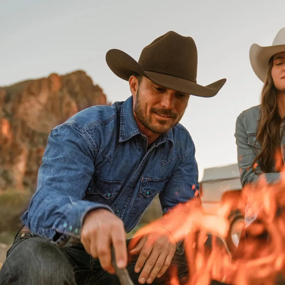 Stetson Turquoise Snap Western Denim Shirt Blue Online