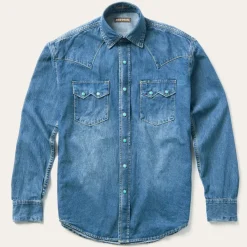 Stetson Turquoise Snap Western Denim Shirt Blue New