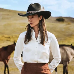 Stetson Western Embroidered Denim Shirt White Online